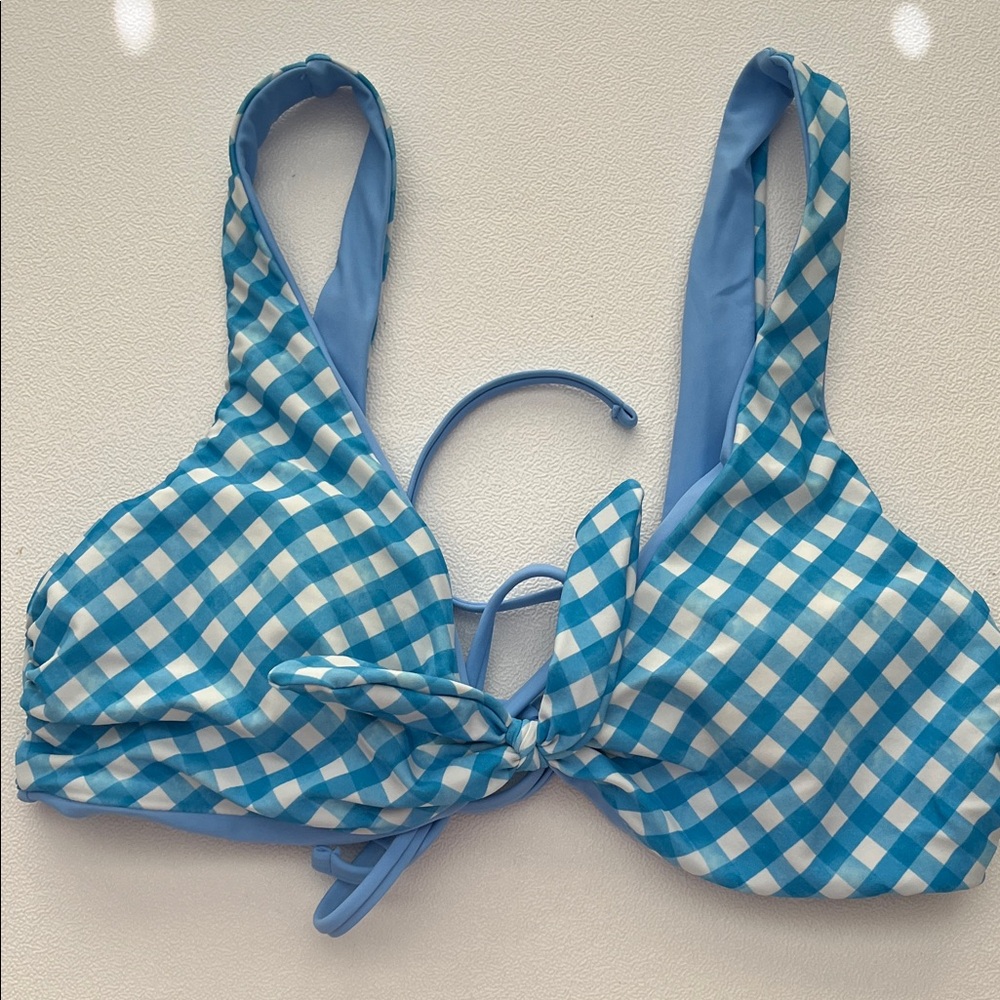 Cupshe Blue Checkered Bikini Top